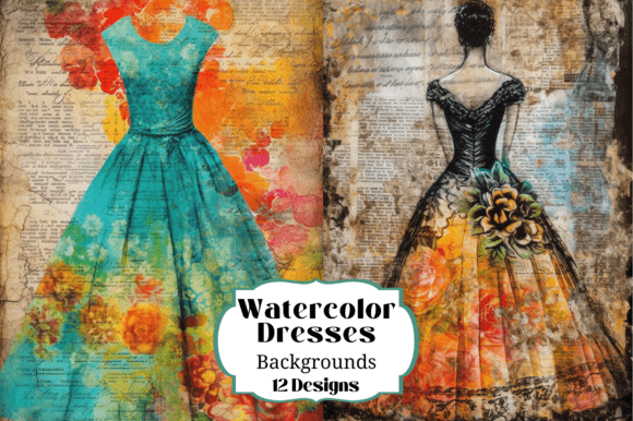 12 Pretty Watercolor Dresses Backgrounds for Your Creative Projects