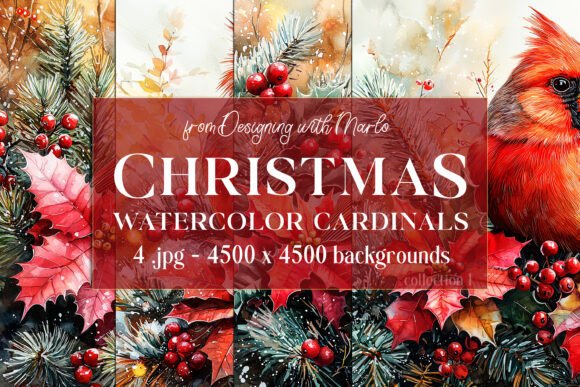 Christmas Cardinal Bird Backgrounds, S1: Festive Design Assets