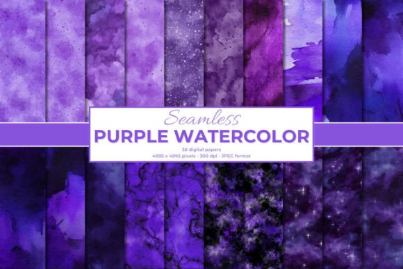 Dreamy Purple Watercolor Seamless Backgrounds for Designers