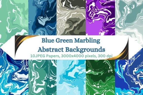 Elevate Your Projects with Blue Green Marbling Abstract Backgrounds