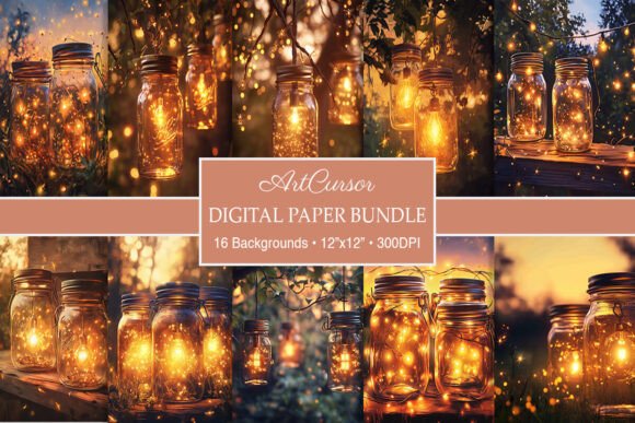 Enchanting Rustic Magical Firefly Glitter Mason Jar Backgrounds