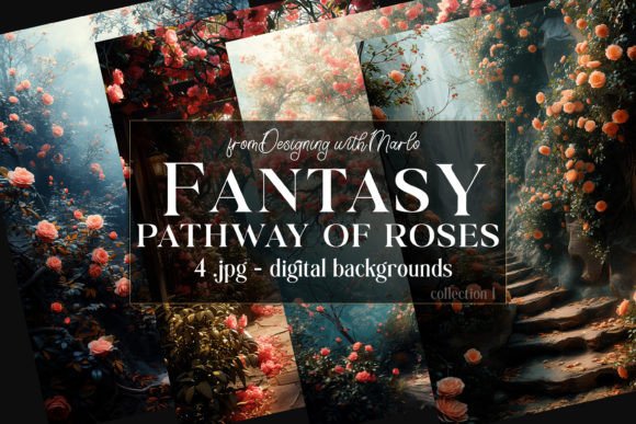 Fantasy Roses on the Path Backgrounds 1: Enchanting Digital Art