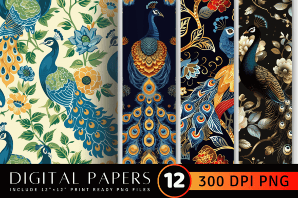 Floral Peacock Digital Paper Backgrounds: Design & Use