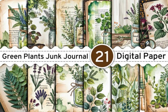 Green Plants Junk Journal Backgrounds: Fresh Digital Papers for Creative Projects