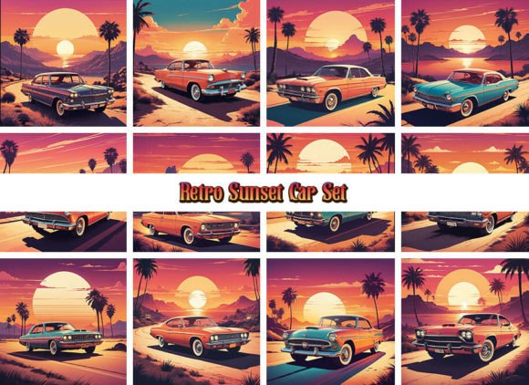 Infuse Your Projects with Nostalgic Charm: Retro Summer Sunset Car Backgrounds