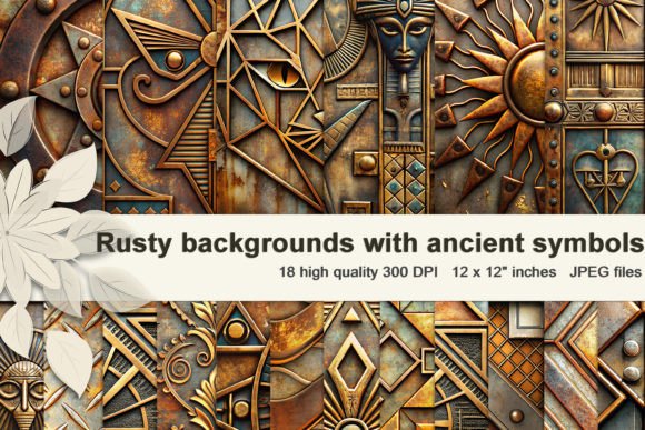 Rusty Backgrounds with Ancient Symbols: Crafting History