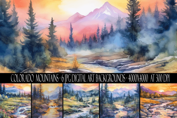 Watercolor Colorado Mountain Backgrounds: Digital Art for Creators